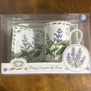 Kent pottery mug and coaster with tray gift set with herbs photos Brand New